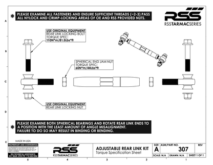 RSS Rear Adjustable Upper Link Kit "Dog Bones" (996-997 all)