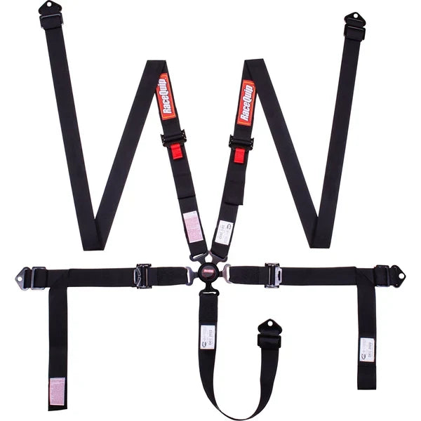 RaceQuip Camlock 5 Point 2In Auto Racing Harness Set / Pull-Down Lap / SFI 16.1 Seat Belt Set- Black