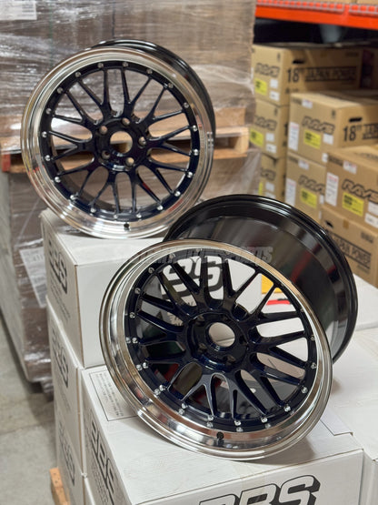 BBS LM - 19x8.5 +50 / 19x12 +44 / 5x130 - Navy Blue Pearl w/ Black Bright Diamond Cut Rim *Set of 4*