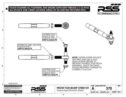 RSS Front Toe Steer / Bump Steer Kit (986, 987, 996, 997)